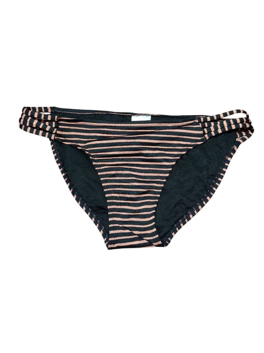 Xhilaration Swim Bottom Sz M Black Copper Metallic Stripe Strappy Bikini Cutout